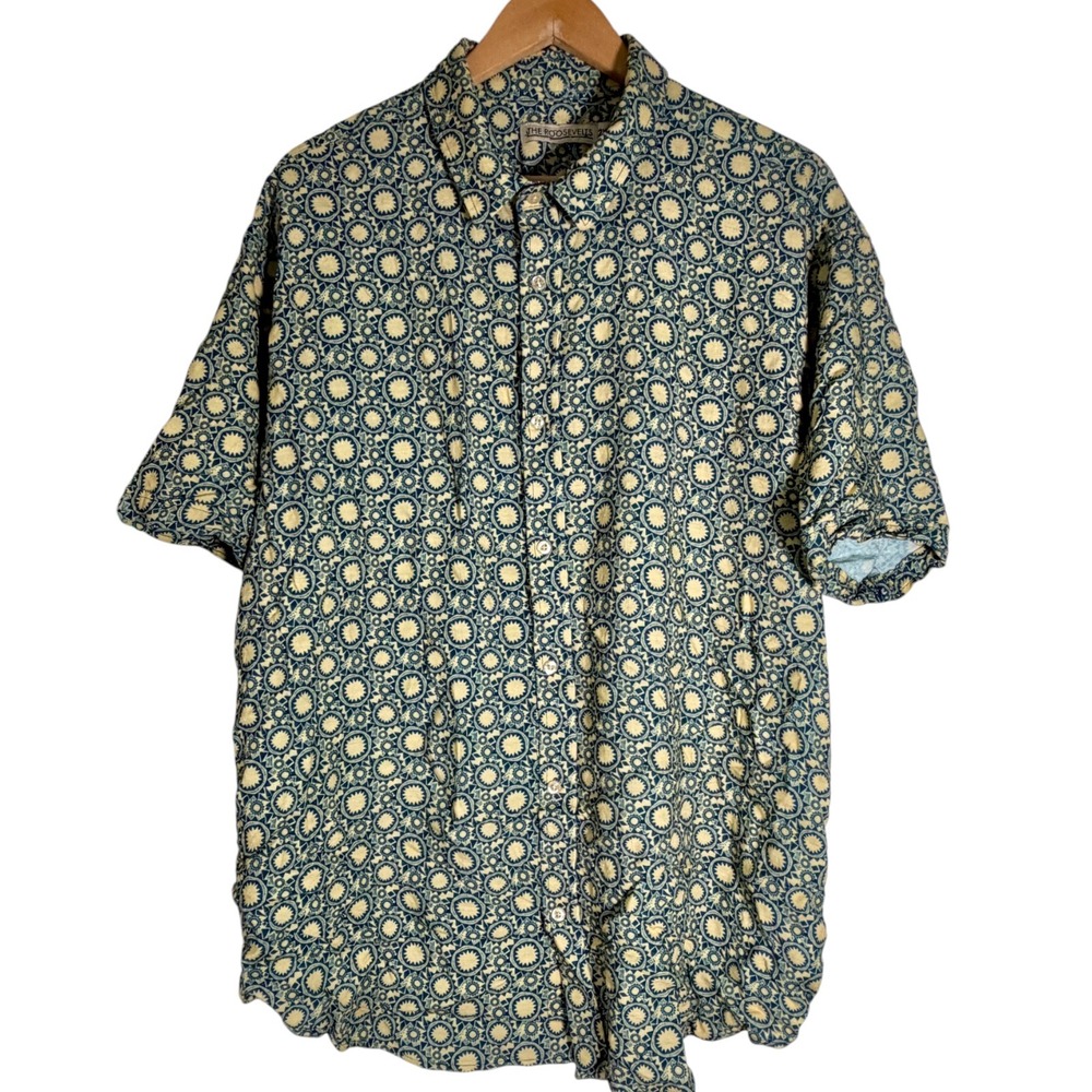 RSVLTS Men's Sunburst Bamboo Short Sleeve Button Down Shirt Blue XXL